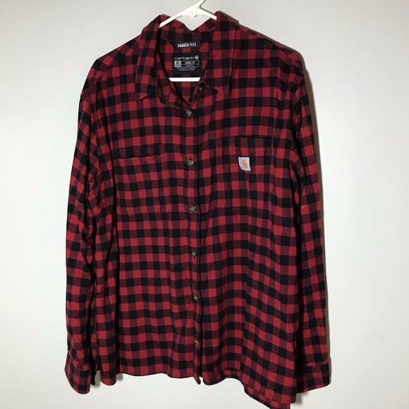 Carhartt 2X rugged flex loose fit red plaid long sleeve button up lumberjack - Picture 1 of 10